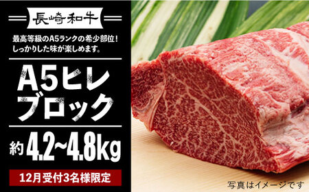 【2セット限定 12月のみ受付】1本まるごと！長崎和牛A5ヒレブロック 4.2～4.8kg 《小値賀町》 【有限会社肉の相川】  870000 870000円 87万円  [DAR014]