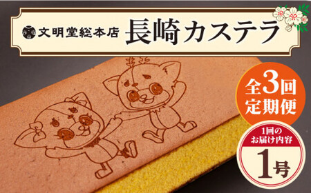 【全3回定期便】 おぢか焼印 特撰 カステラ 580g 1箱 「ちかまるくん」 《文明堂総本店》  [DBF006]