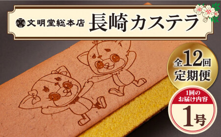 【全12回定期便】 おぢか焼印 特撰 カステラ 580g 1箱 「ちかまるくん」 《文明堂総本店》 [DBF008]