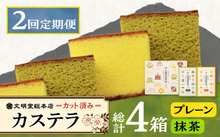 【2回定期便】カット包装カステラ　2箱入 （プレーン・抹茶）小値賀【文明堂総本店】カステラ カステラ   [DBF010]