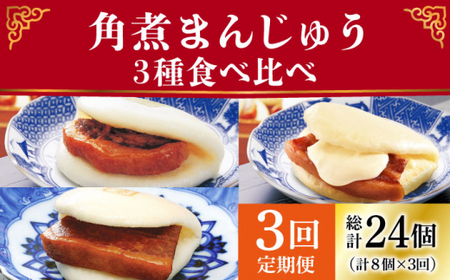 【3回定期便】角煮まんじゅう 三種 食べくらべ セット（箱）≪小値賀町≫ 【株式会社岩崎食品】    [DBG059]