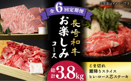 【6回定期便】 黒毛和牛 長崎和牛 お楽しみコース（ ヒレステーキ  / ロース芯ステーキ / 霜降り肉 / 極上 こま切れ ）《小値賀町》【深佐屋】  肉 和牛 贅沢 ヒレ ロース 切り落とし ステーキ すき焼き しゃぶしゃぶ  [DBK032]