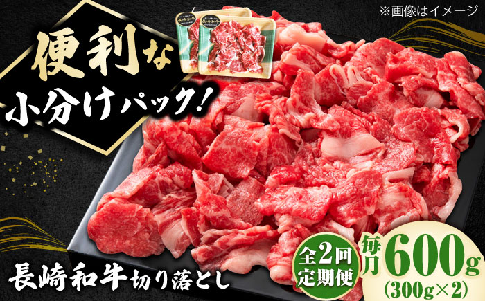 【2回定期便】小分けで使いやすい！ 長崎和牛 切り落とし 600g（300g×2）[DBL022]