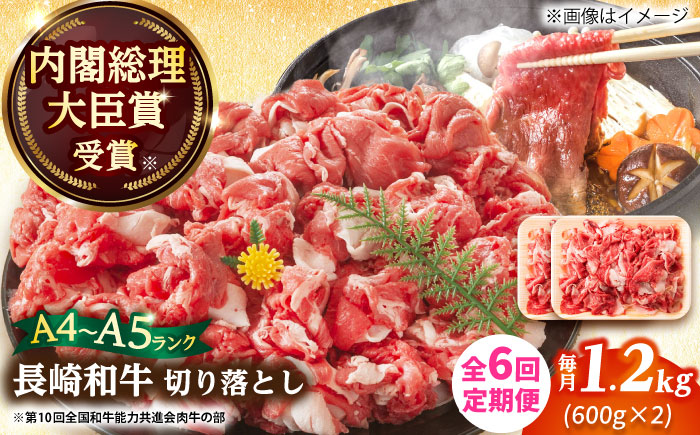 【全6回定期便】【A4～A5】長崎和牛切り落とし　1.2kg(600g×2p）【株式会社 MEAT PLUS】 切り落とし   [DBS059]