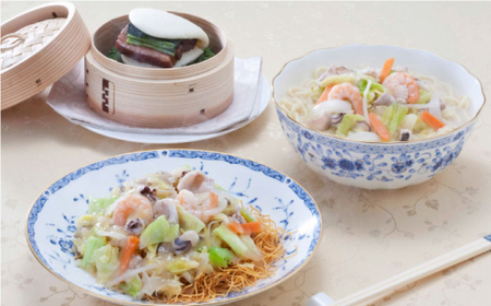 【全3回定期便】具材付き！長崎ちゃんぽん・皿うどん揚麺・角煮まんじゅう詰合せ＜みろく屋＞ [QBP009] [QBP009]