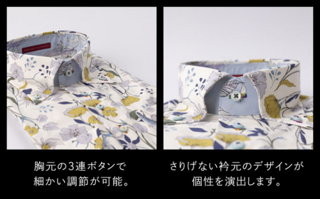 【少数限定生産！】ワイシャツ 長袖 ホワイト ブルー ボタニカル 花柄 1着【山喜ソーイング】 [QBH006] [QBH006]