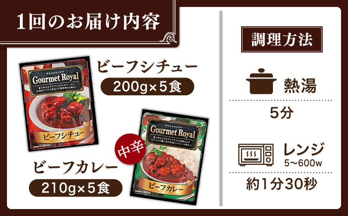 【全6回定期便】【本格！プロの味】 ビーフシチューとビーフカレー 計10食 (200g×5食・210g×5食)【フルノストアー】 [QAF020] [QAF020]