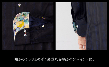 【少数限定生産！】ワイシャツ 長袖 ブラック ストライプ 花柄 1着【山喜ソーイング】 [QBH004] [QBH004]