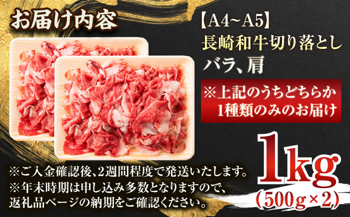 【A4～A5】長崎和牛 切り落とし 1kg(500g×2p）【株式会社 MEAT PLUS】 [QBS006] [QBS006]