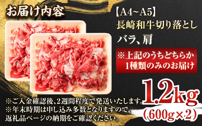 【A4～A5】長崎和牛切り落とし　1.2kg(600g×2p）【株式会社 MEAT PLUS】 [QBS007] [QBS007]