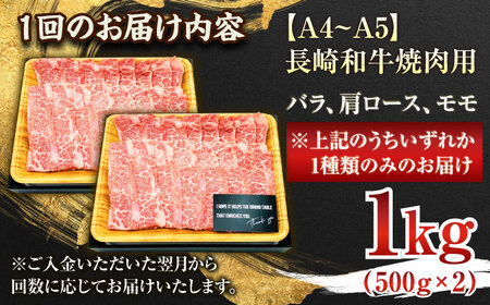 【全12回定期便】【A4～A5】長崎和牛焼肉用　1kg（500g×2p）【株式会社 MEAT PLUS】 [QBS038] [QBS038]