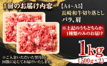 【全6回定期便】【A4～A5】長崎和牛切り落とし　1kg(500g×2p）【株式会社 MEAT PLUS】 [QBS049] [QBS049]
