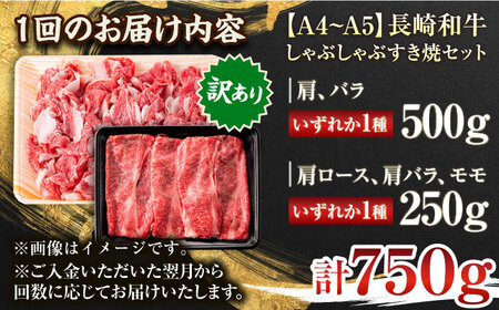 【全6回定期便】【訳あり】【A4～A5】長崎和牛しゃぶしゃぶすき焼き750gセット【株式会社 MEAT PLUS】 [QBS091] [QBS091]