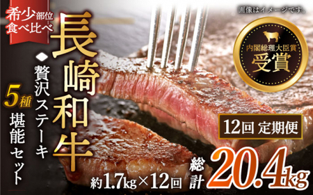 【全12回定期便】「希少部位 食べ比べ 」長崎和牛 贅沢 ステーキ 5種 堪能セット 計20.4kg （約1.7kg/回）【黒牛】 [QBD070] [QBD070]