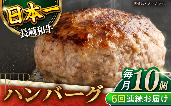 【6回定期便】長崎和牛　ハンバーグ　10個入り（各200g）【黒牛】 [QBD081]