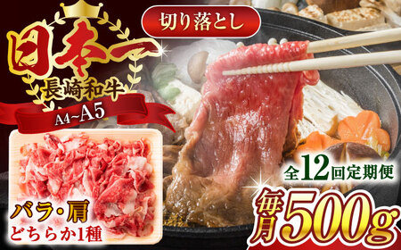 【全12回定期便】【A4～A5】長崎和牛切り落とし　500g【株式会社 MEAT PLUS】 [QBS047] [QBS047]