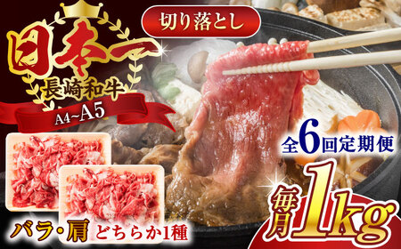 【全6回定期便】【A4～A5】長崎和牛切り落とし　1kg(500g×2p）【株式会社 MEAT PLUS】 [QBS049] [QBS049]