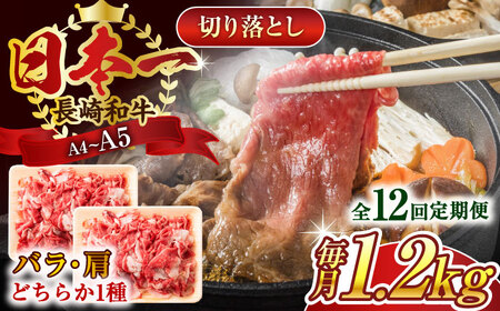 【全12回定期便】【A4～A5】長崎和牛切り落とし　1.2kg(600g×2p）【株式会社 MEAT PLUS】 [QBS053] [QBS053]