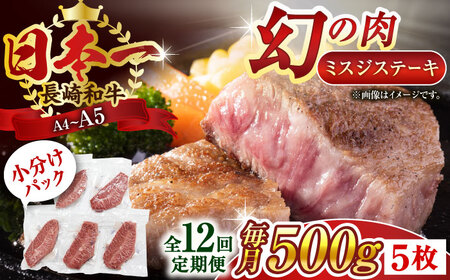 【全12回定期便】【厳選希少部位】【A4～A5】長崎和牛ミスジステーキ　約500g（100g×5p）【株式会社 MEAT PLUS】 [QBS122] [QBS122]