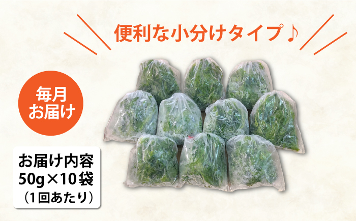 【全3回定期便】【五島列島よりお届け】 冷凍 生あおさ 50g×10袋 計500g 魚介類 鮮魚 あおさ 【上五島町漁業協同組合】 [RBN010]