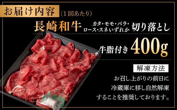 【全12回定期便】【日本一の和牛】長崎和牛 切り落とし 約400g （カタ、モモ、バラ、ロース、スネのいずれか）【合同会社　肉のマルシン】 [RCI040]