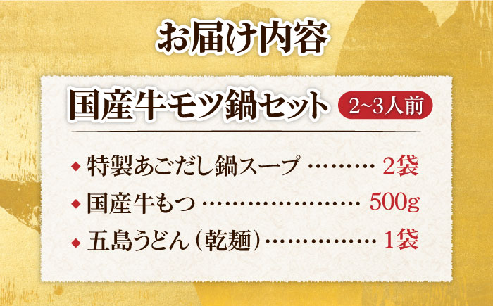 【もつ2倍増量】焼きあごだしのコクぶか～い旨味！ 国産 牛もつ鍋と五島うどんセット 2～3人前【TMN】 [RAA004]