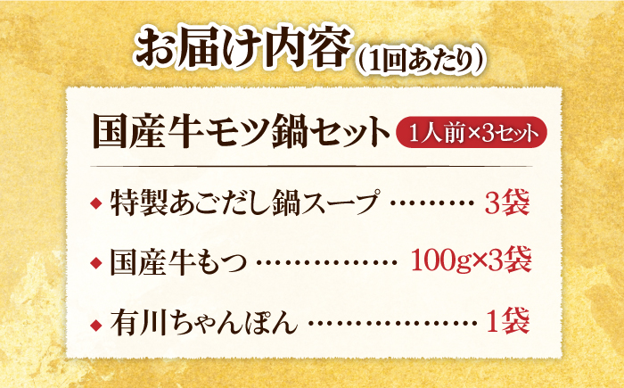 【全12回定期便】焼きあごだし仕立て 国産 牛もつ鍋と有川ちゃんぽんセット1人前×3【TMN】 [RAA017]
