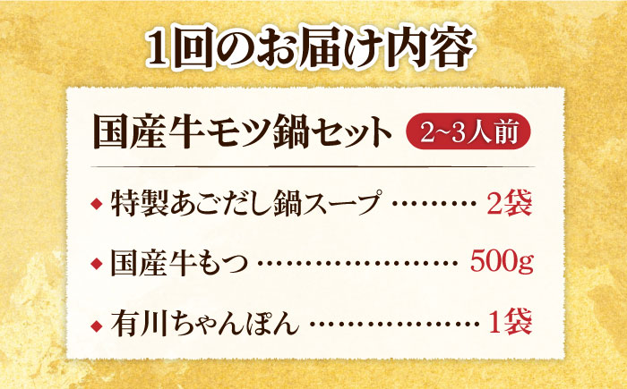 【全12回定期便】【もつ2倍増量】焼きあごだし仕立て 国産 牛もつ鍋と有川ちゃんぽんセット 2～3人前【TMN】 [RAA020]