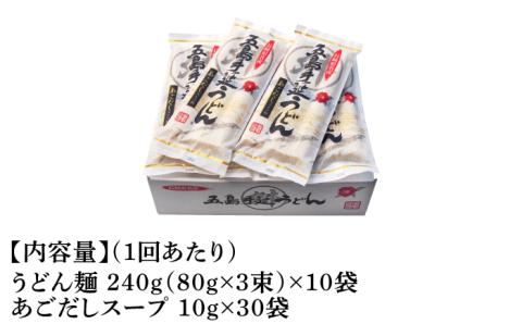【全6回定期便】五島手延うどん 240g（80g×3束）×10袋 スープ付 / 五島うどん 新上五島町【マルマス】 [RAX024]