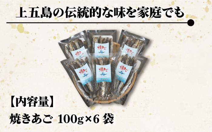 【上五島の伝統的な味をご家庭で】 五島列島産 厳選 焼きあご 100g×6袋 調味料 だし 【新魚目町漁業協同組合】 [RBC002]