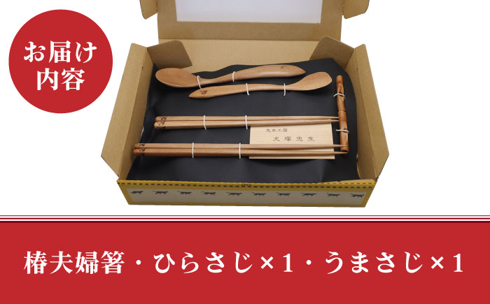 【食べやすさを考えたカトラリーセット】 椿夫婦箸 ＆ 椿スプーン（ひらさじ うまさじ）和みセット 椿 椿木工品 / 【新上五島町椿木工技術振興会】 [RBI006]