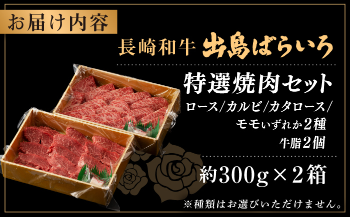 【日本一の和牛】長崎和牛 出島ばらいろ 特選焼肉 セット （ロース カルビ カタロース モモ のいずれか2種類）約300g×2 【合同会社　肉のマルシン】 [RCI045]