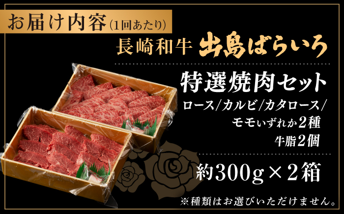 【全12回定期便】【日本一の和牛】長崎和牛 出島ばらいろ 特選焼肉 セット （ロース カルビ カタロース モモ のいずれか2種類）約300g×2 【合同会社　肉のマルシン】 [RCI048]