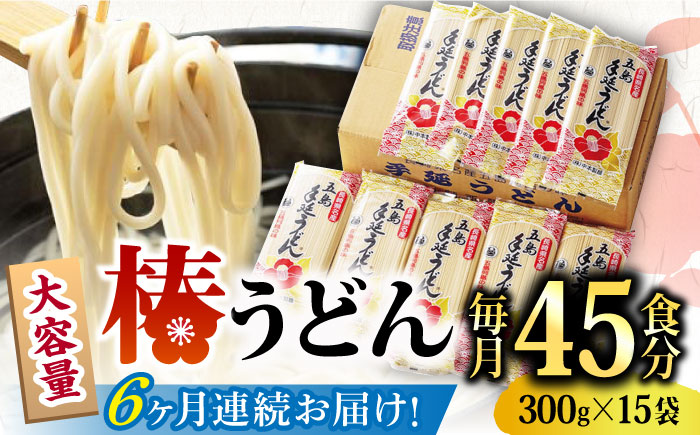 【全6回定期便】椿 うどん 300g×15袋 五島うどん 保存食 業務用 【中本製麺】 [RAO020]