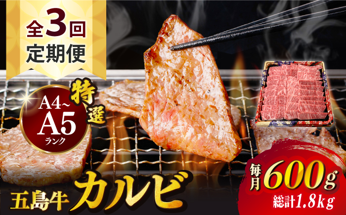 【全3回定期便】【幻の和牛！とろける肉汁がたまらない…！】 五島牛 特選 カルビ 600g 肉 牛肉 【カミティバリュー】 [RBP041]
