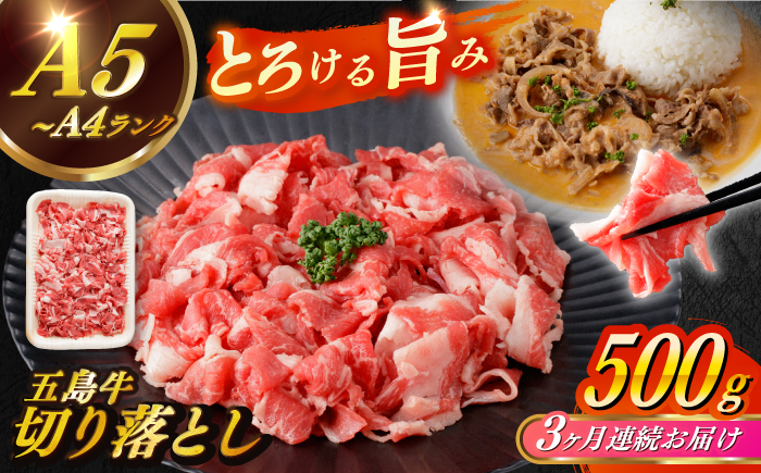 【全3回定期便】【幻の和牛を様々なお料理で！】 五島牛 切り落とし 約500g 3～4人前 肉 牛肉 【カミティバリュー】 [RBP076]