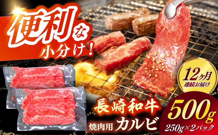 【全12回定期便】 【日本一の和牛】長崎和牛（A4ランク以上）カルビ焼肉用500g 【株式会社時愉亭】 [RCE020]