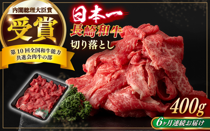 【全6回定期便】【日本一の和牛】長崎和牛 切り落とし 約400g （カタ、モモ、バラ、ロース、スネのいずれか）【合同会社　肉のマルシン】 [RCI039]