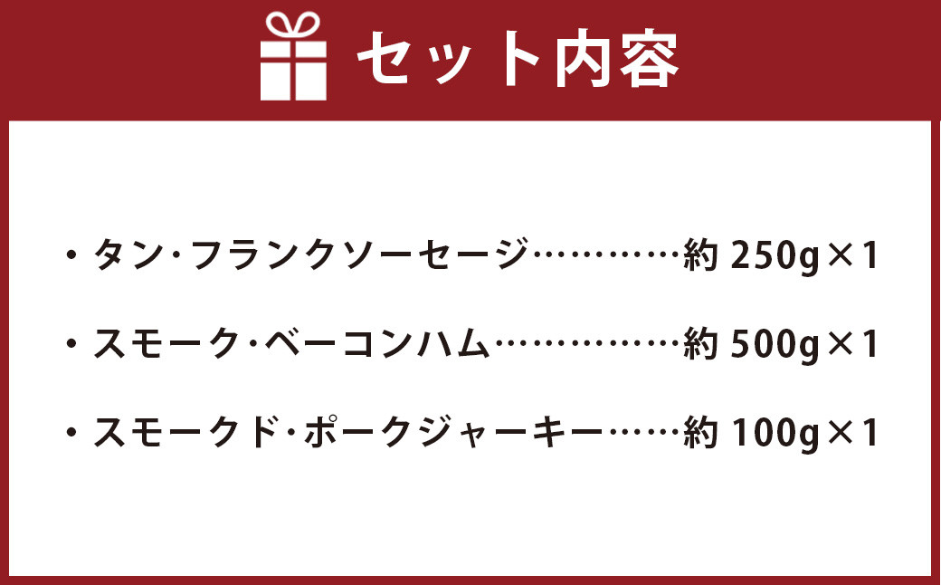 コーシンポーク 満喫セット 約850g ハム ソーセージ ベーコン スモーク 燻製 ジャーキー おつまみ セット