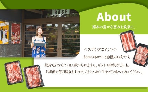 【年3回連続定期便】スザンヌが選ぶ熊本ギフト くまもとあか牛 定期便3ヶ月 ／ 3回定期便 あか牛 褐毛和種 和牛 牛肉 お肉 肉 スザンヌ 定期便 九州 熊本県 冷凍