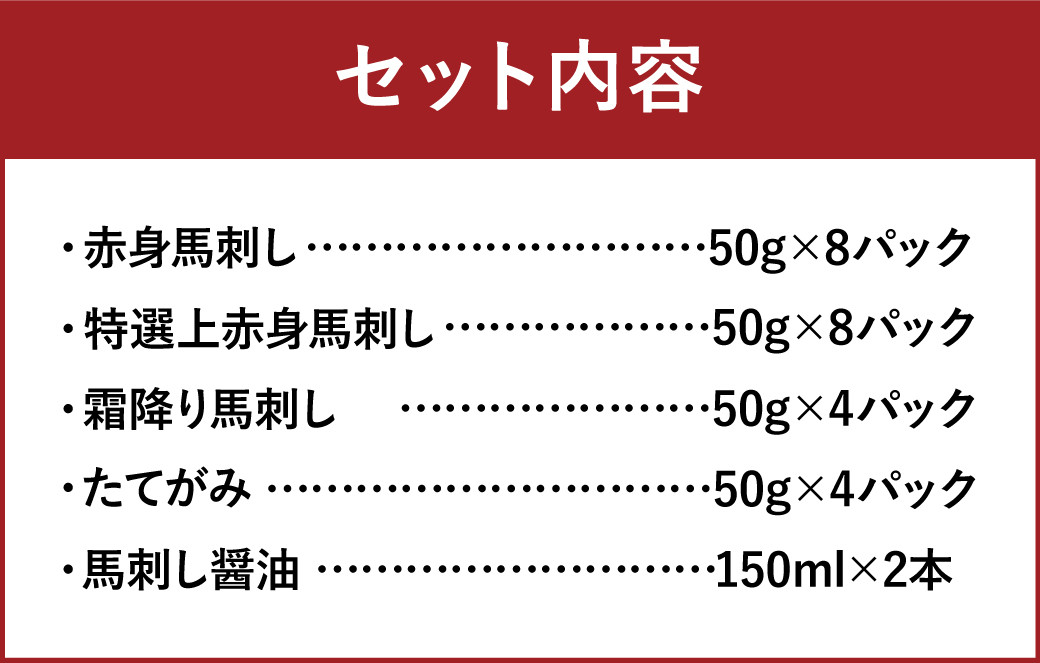熊本馬刺し 豪華4種盛りセット 合計1.2kg 馬刺し醤油2本つき 赤身 上赤身 霜降り たてがみ
