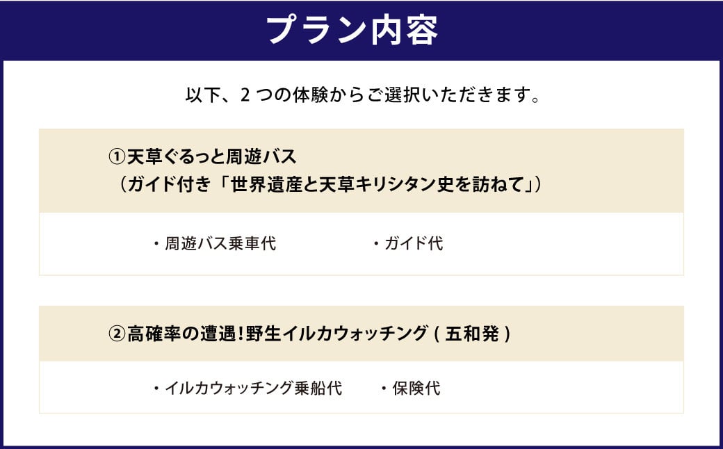 寄附額10,000円で選べる熊本の観光体験メニュー！（天草エリア）