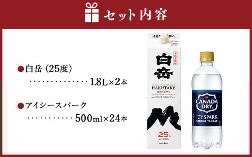球磨焼酎と炭酸でソーダ割りセット！白岳1.8Lパック×2本＋アイシースパーク500mlPET×24 焼酎 本格米焼酎 炭酸水 ソーダ割り セット ハイボール