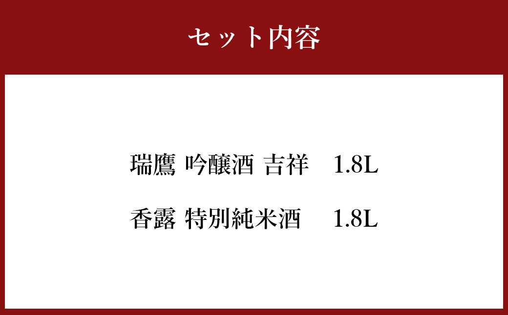 熊本県産酒 一升瓶 (1800ml) 2本 セット ( 瑞鷹 ・ 熊本県酒造研究所 ) お酒 酒 日本酒 飲み比べ 純米酒 吟醸酒