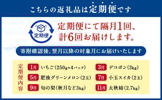 【6か月隔月定期便】旬の熊本フルーツ単品定期便 熊本県産 果物 毎月お届けギフト