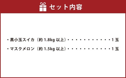 熊本県産 黒小玉スイカ 1玉 と マスクメロン 1玉 合計2玉【2026年6月上旬発送開始】 すいか スイカ 西瓜 フルーツ 果物 くだもの メロン 2種 セット 国産