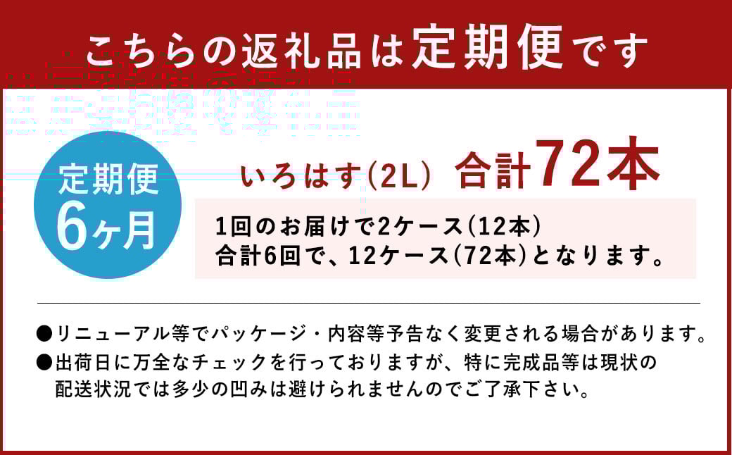 【定期便6回】い・ろ・は・す（いろはす）阿蘇の天然水 2L 計12本×6回