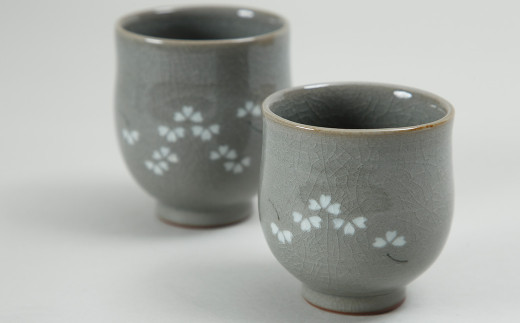 高田焼 桜象嵌夫婦湯呑 湯のみ ペア セット