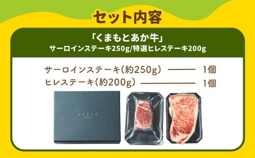 スザンヌ厳選！ 「くまもとあか牛」 サーロインステーキ 250g 特選ヒレステーキ 200g （計450g） ／ あか牛 褐毛和種 和牛 牛肉 お肉 肉 サーロイン ヒレ ステーキ スザンヌ 九州 熊本県 冷凍