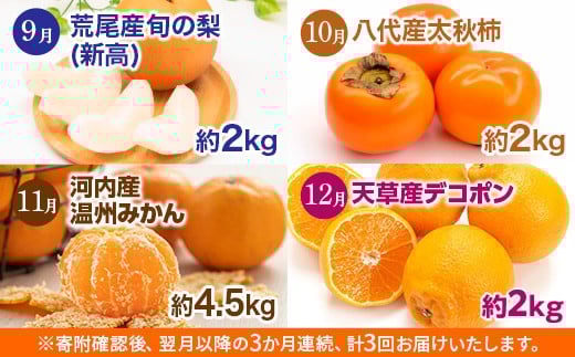 【 3か月 連続 定期便 】 熊本県 フルーツ 3ヶ月 定期便 果物 くだもの 旬 いちご 柑橘 スイカ メロン 柿 梨